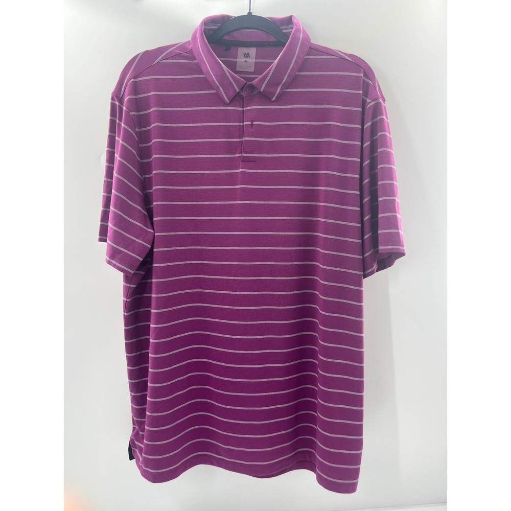VRST Mens Performance Polo Shirt Purple White Striped Golf Top XL RN104141